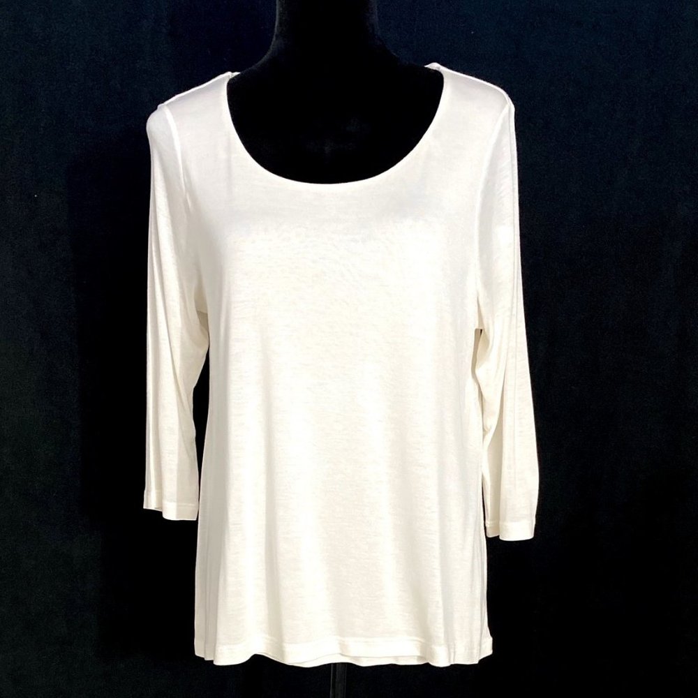 Pure Jill Petites MP Tunic Top Elliptical Tee Shirt Cream A Line Hem 3/4 Sl‎ NWT